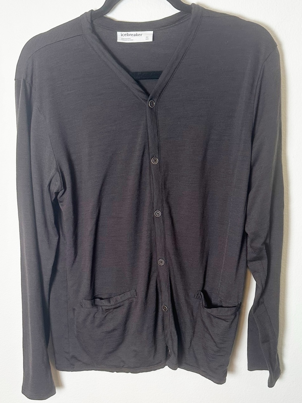 Icebreaker Men's Cool Lite Merino Wool Cardigan Ebony Dark Brown Black Medium - Picture 7 of 7
